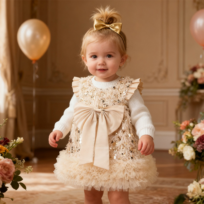 Mesh Sequins & Bow Sleeveless Mid-long Dresses - image 8