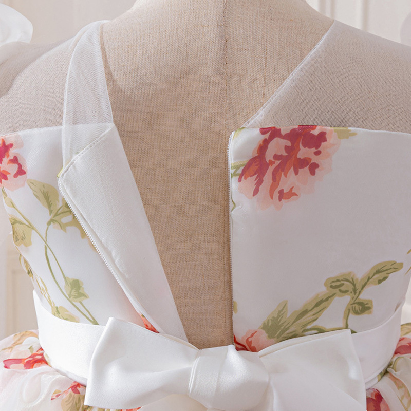 Organza Bow Split Joint Printing Short Sleeve Midi Dresses - image 7