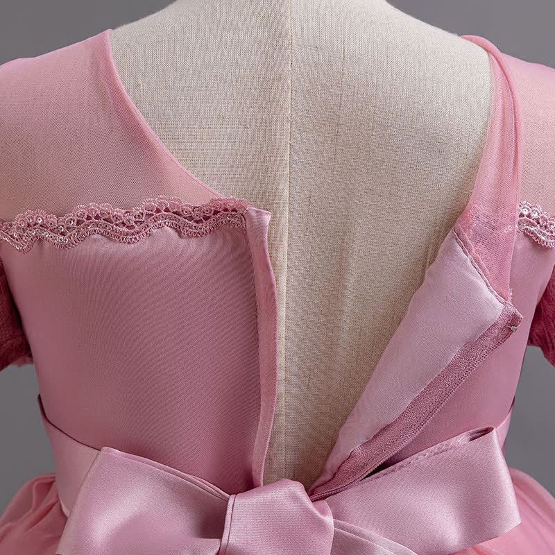 Organza Lace Bow Rosette Short Sleeve Maxi Dresses - image 35