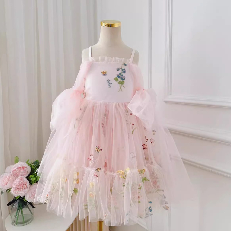 Mesh Floral-embroidered Sleeveless Mid-long Dresses - image 19