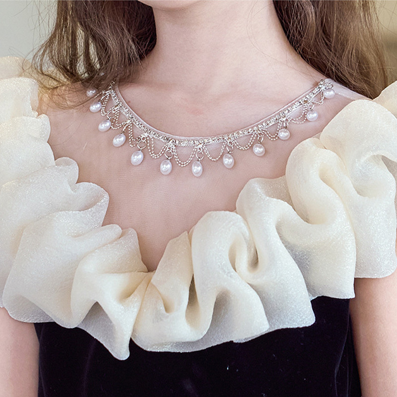 Mesh Folds Split Joint Imitation Pearls Sleeveless Maxi Dresses - image 4