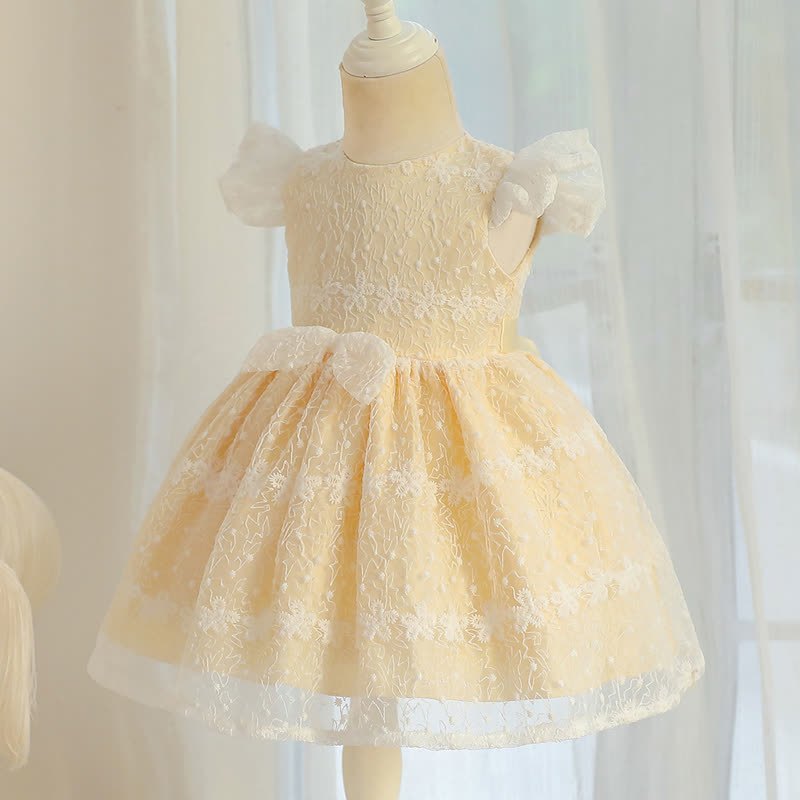 Lace Bow Cap Sleeve Midi Dresses - Champagne - 9-10Y - image 9