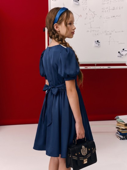 Satin Bow Short Sleeve Short Dresses - image 8
