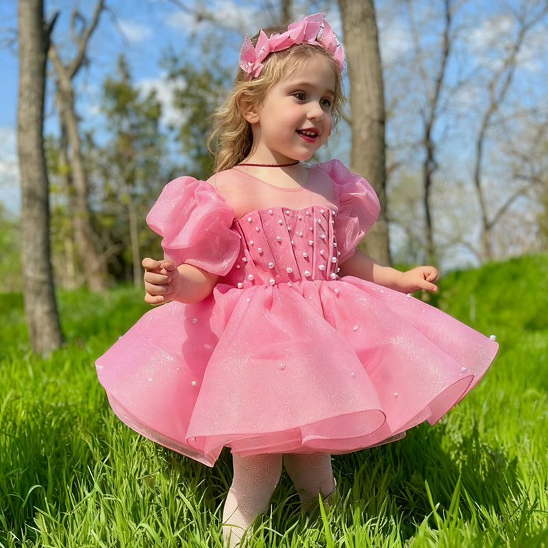 Chemical Fiber Blend Bow Imitation Pearls Short Sleeve Mid-long Dresses - image 11