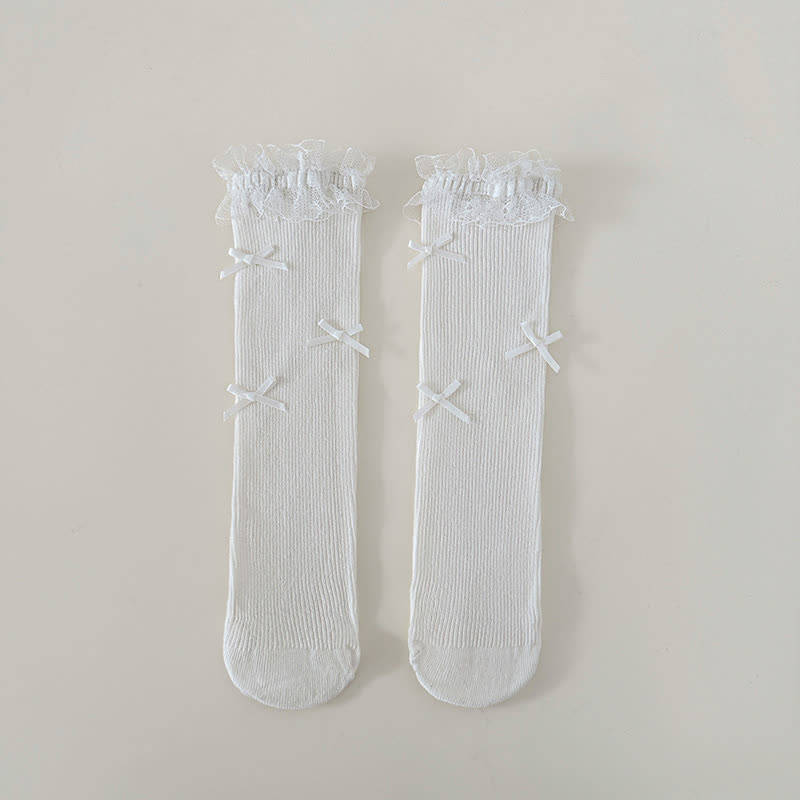 Solid Stitching Lace Socks - White - One size - image 6