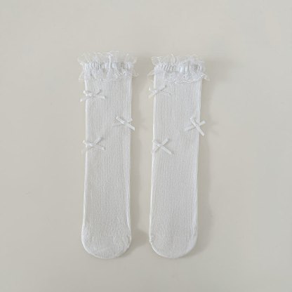 Solid Stitching Lace Socks - White - One size - image 6