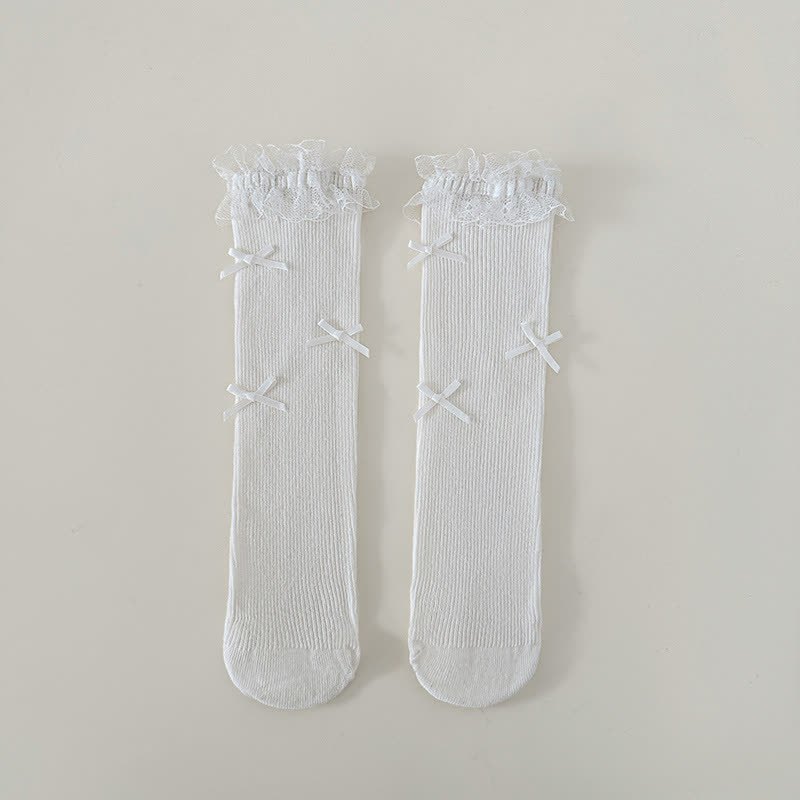 Solid Stitching Lace Socks - White - One size - image 6