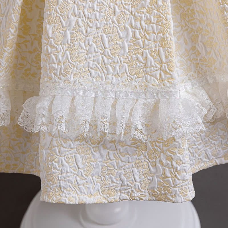 Chemical Fiber Blend Lace Bow Jacquard Short Sleeve Mid-long Dresses - image 7