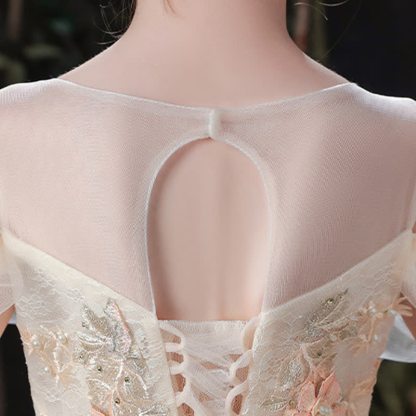 Chemical Fiber Blend Folds Rosette Cap Sleeve Maxi Dresses - image 7