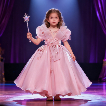 Organza Folds Rosette Short Sleeve Maxi Dresses - image 7