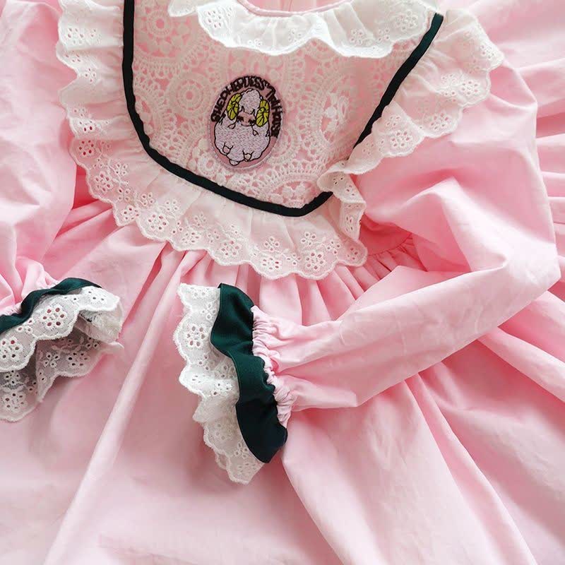 Lace Stitching Lace Short Sleeve Midi Dresses - image 11