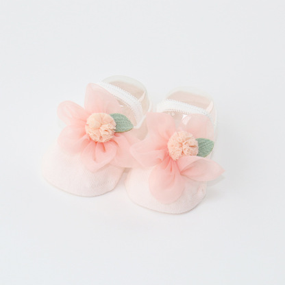 100% Cotton Solid Rosette Socks - Pink - 6-12M - image 5