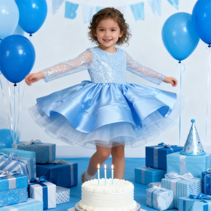 Satin Folds Sequins Long Sleeve Midi Dresses - image 13