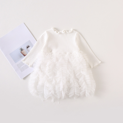 Mesh Folds Long sleeve Regular Dresses - image 8