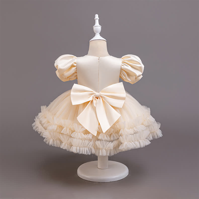 Mesh Bow Sequins Folds Short Sleeve Mid-long Dresses - image 35