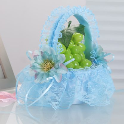 Solid Stitching Lace Flower Basket - Blue - image 14