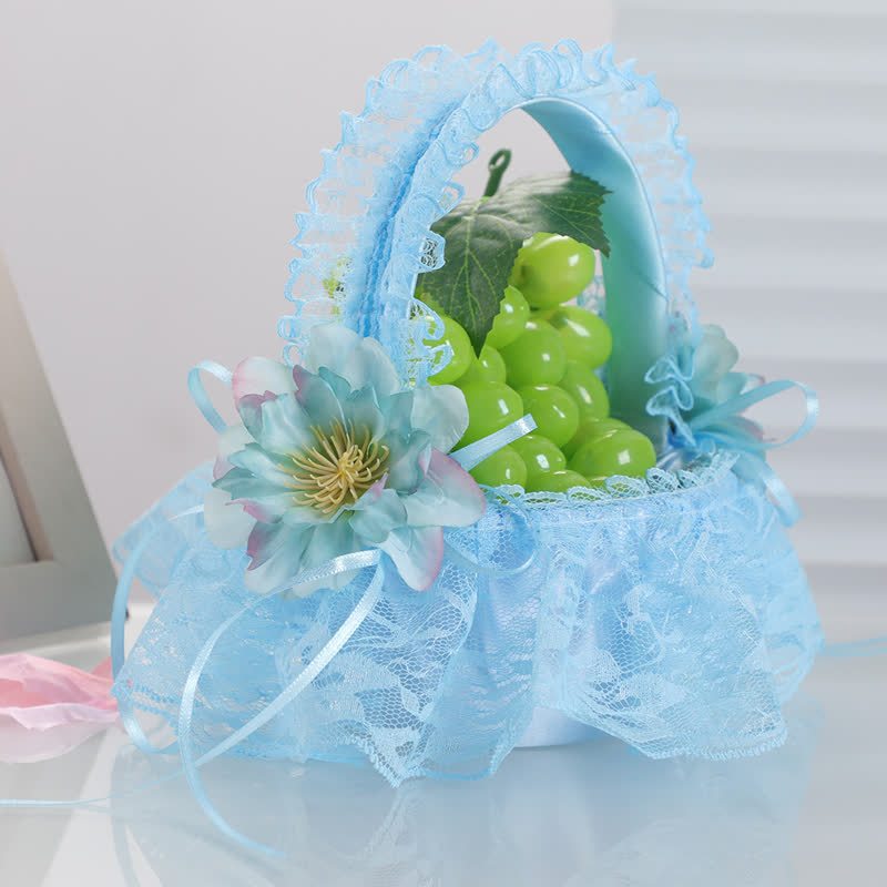 Solid Stitching Lace Flower Basket - Blue - image 14