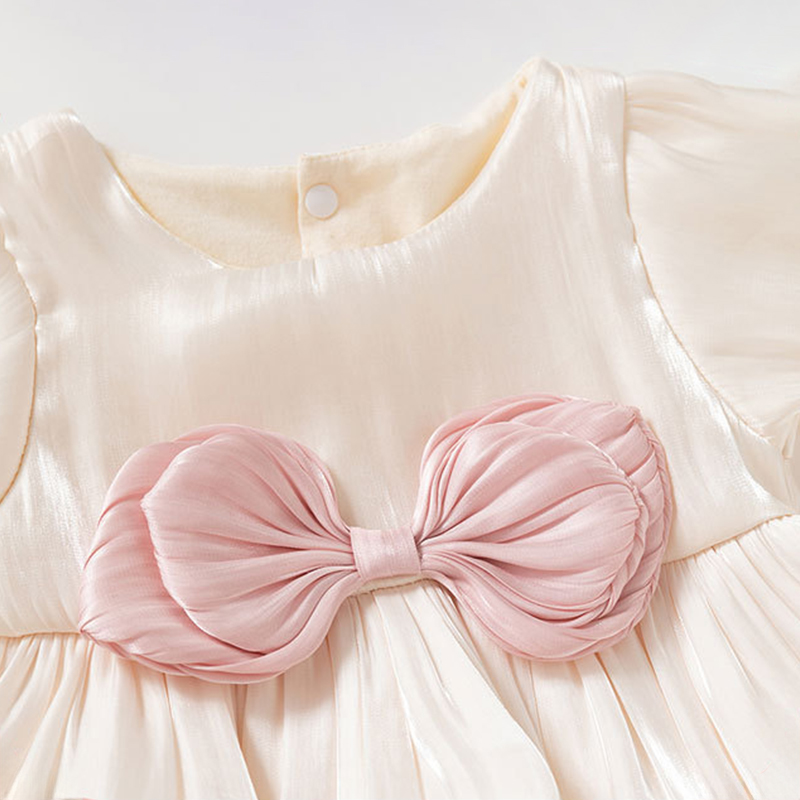 Cotton Folds Bow Long Sleeve Mid-long Dresses - image 14