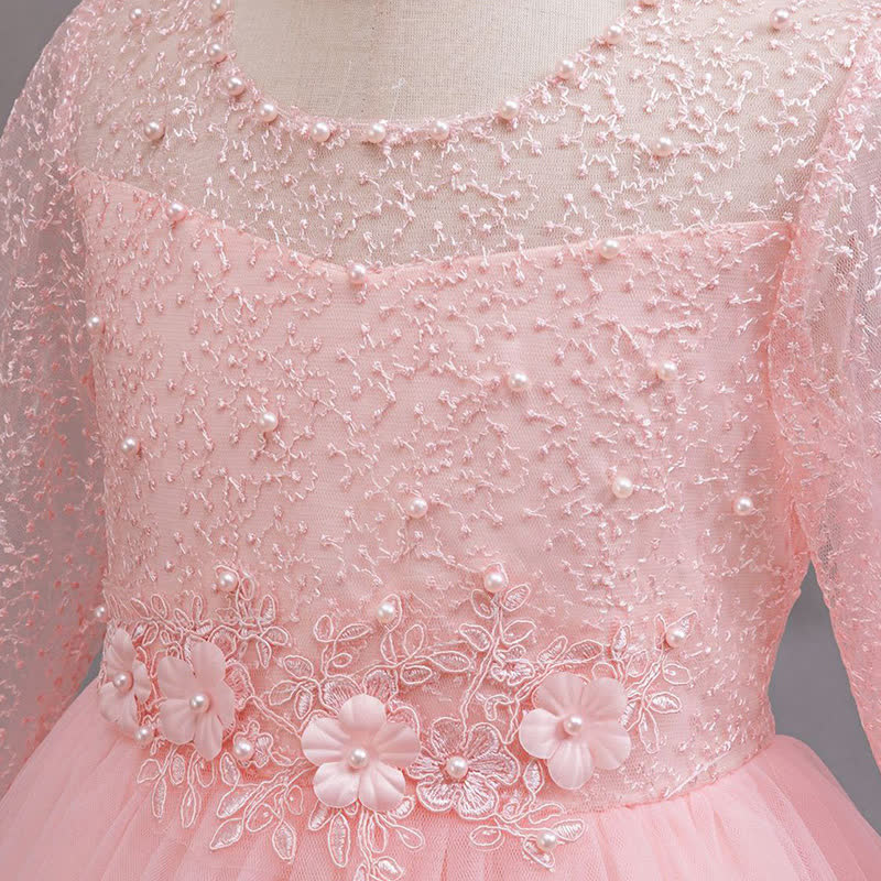 Mesh Lace Rosette Long Sleeve Maxi Dresses - image 16