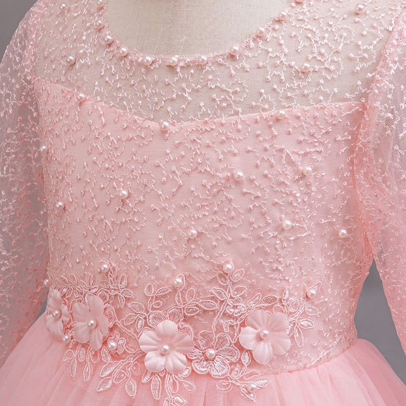 Mesh Lace Rosette Long Sleeve Maxi Dresses - image 16