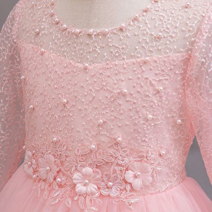 Mesh Lace Rosette Long Sleeve Maxi Dresses - image 16