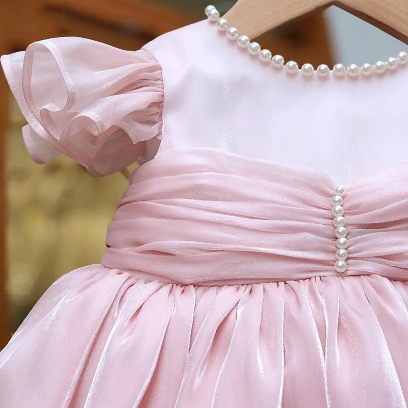 Satin & Organza Imitation Pearls Gathered Cap Sleeve Short Dresses - image 3