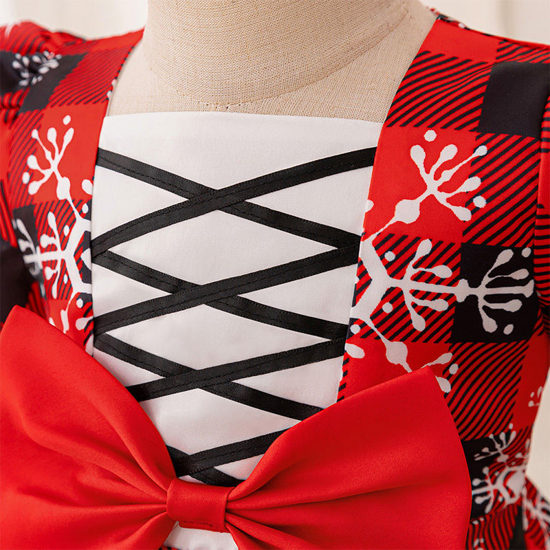 Satin Christmas Printing Bow Short Sleeve Mid-long Dresses - image 10