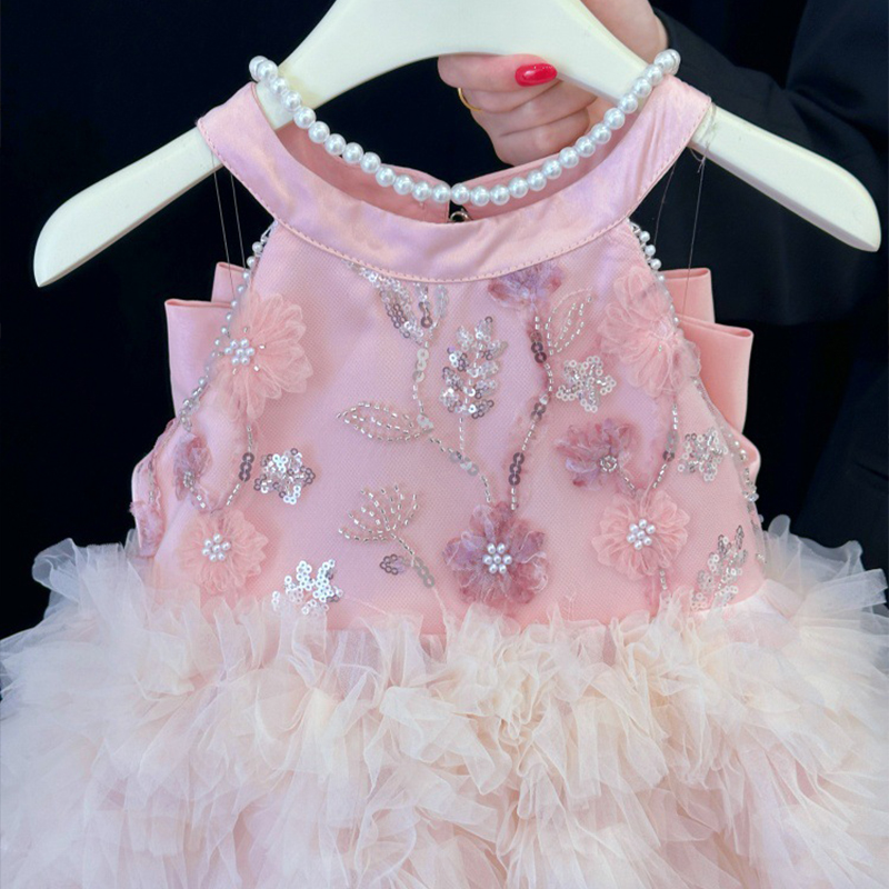 Mesh Satin Folds Bow Beading Rosette Sequins Sleeveless Maxi Dresses - image 13