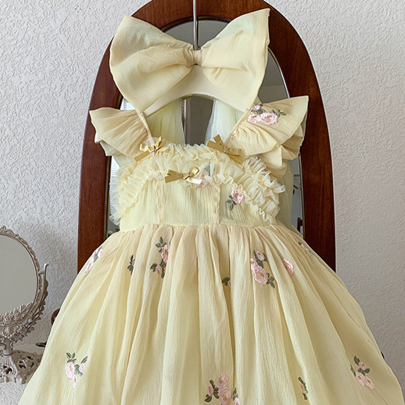 Georgette Bow Floral-embroidered Cap Sleeve Short Dresses - image 7