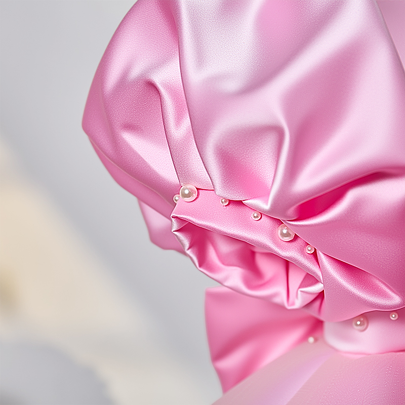 Mesh Bow Imitation Pearls Short Sleeve Mid-long Dresses - image 7