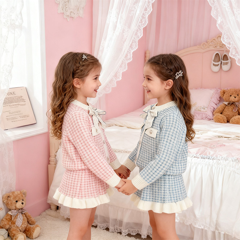 Yarn/wool Yarn Bow Long Sleeve Regular Two-piece Set - image 5