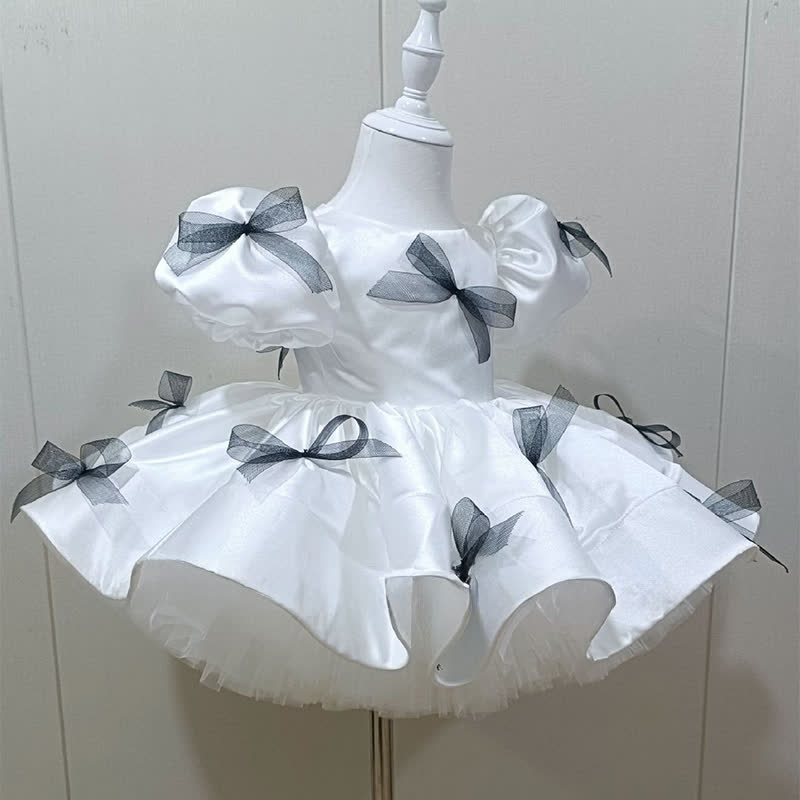 Satin Bow Short Sleeve Midi Dresses - image 3