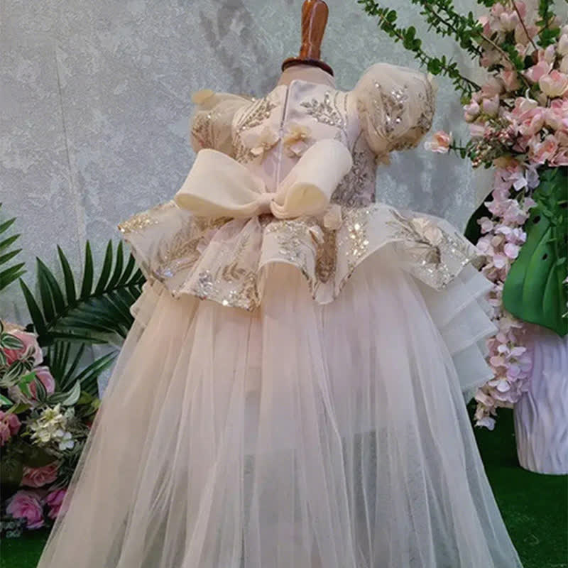 Mesh Bow Rosette Short Sleeve Mid-long Dresses - image 4