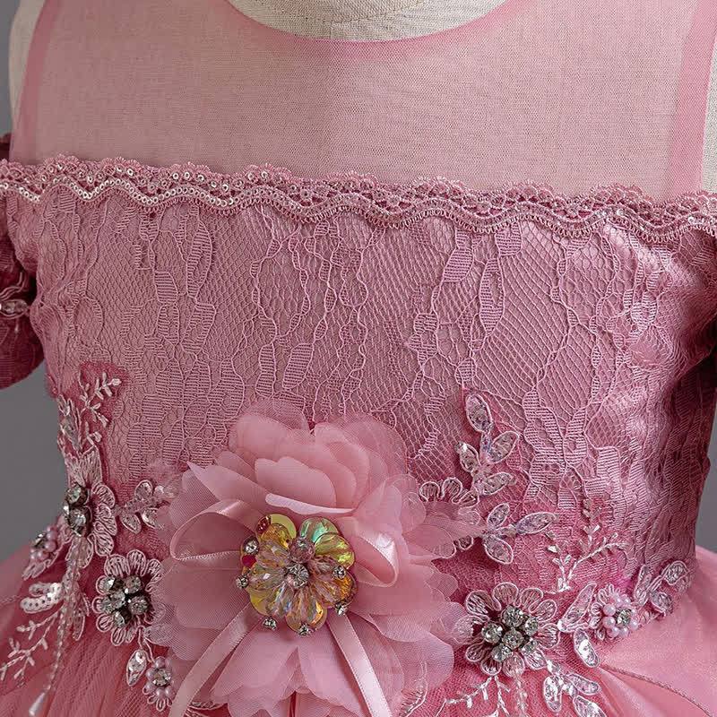 Organza Lace Bow Rosette Short Sleeve Maxi Dresses - image 34