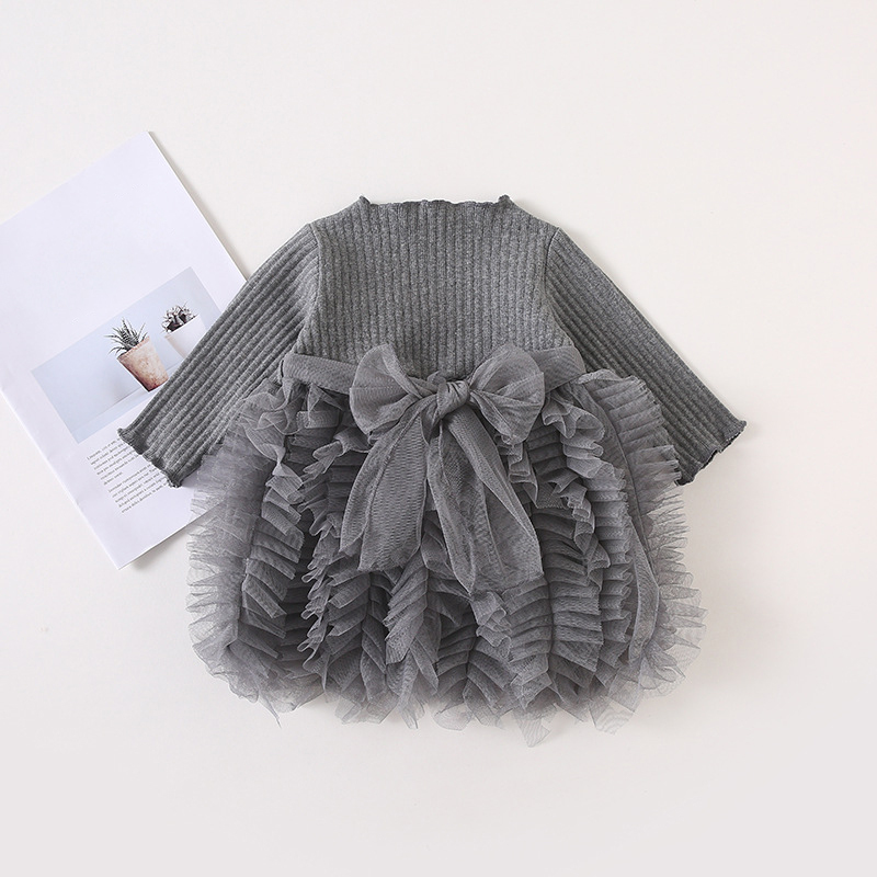 Mesh Folds Long sleeve Regular Dresses - Grey - 110cm - image 30