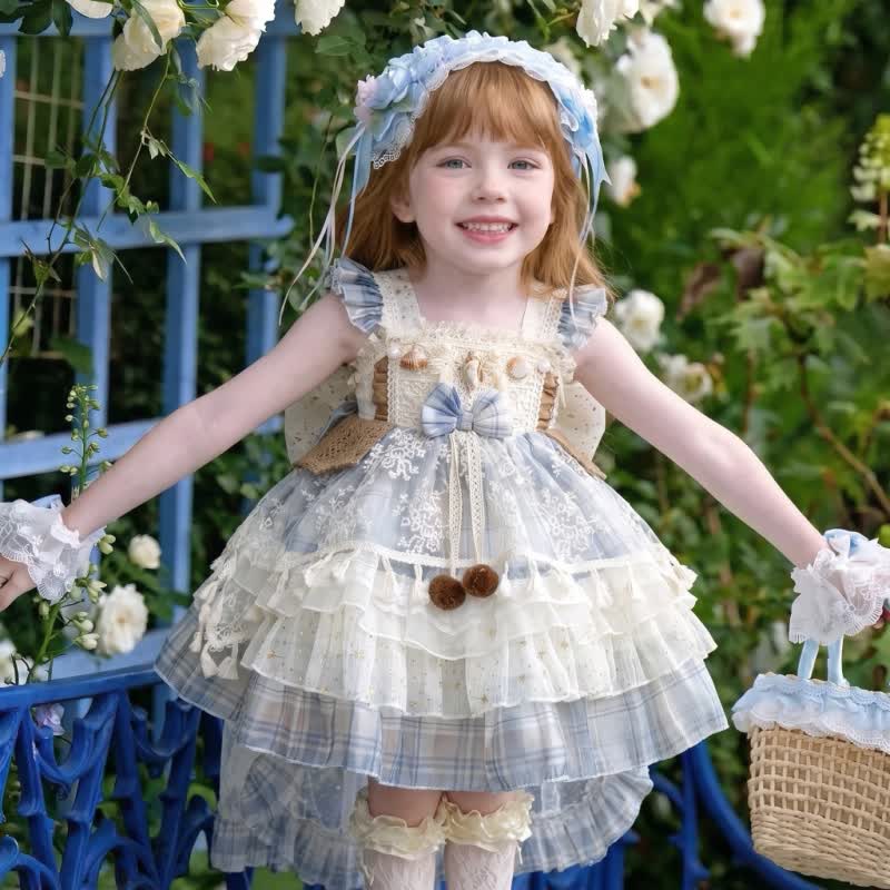 Chemical Fiber Blend Fuzzy Ball  Lace Edge  Bow  Embroidery Sleeveless Short Dresses - image 4