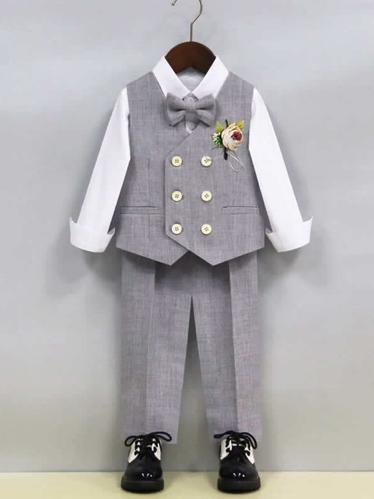 Chemical Fiber Blendlong Sleeveloose5-piece Formal Suit - Grey - 12-13Y - image 8