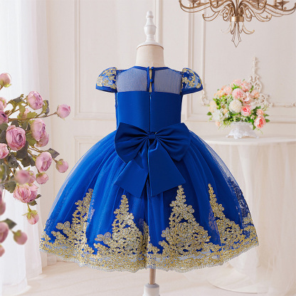 Mesh Lace Bow Lace Short Sleeve Mid-long Dresses - image 11