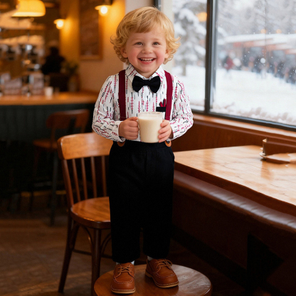 Cotton Bow Overalls Long Sleeve Regular 3-piece Formal Suit - image 19