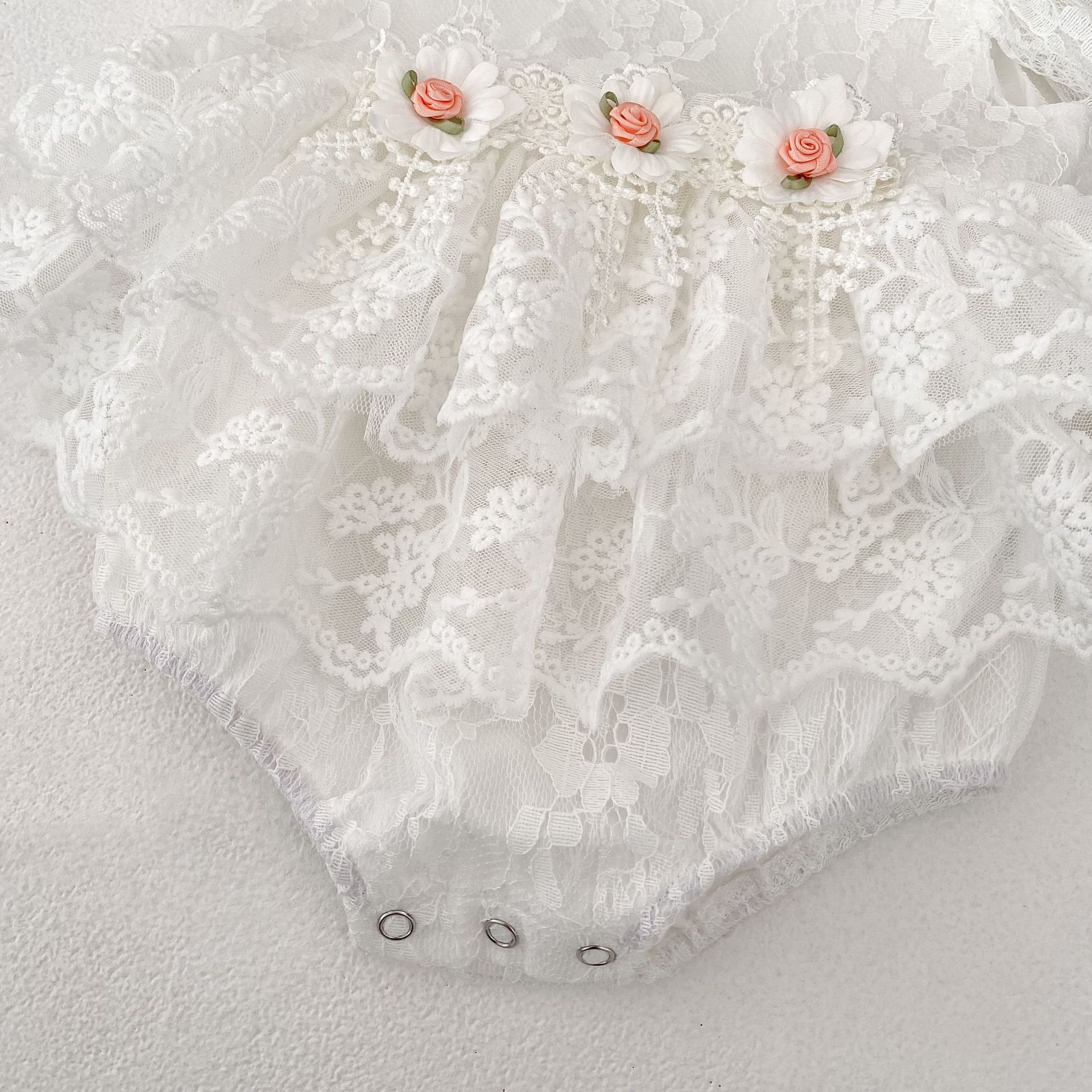 Lace Rosette Cap Sleeve Shorts Bodysuit - image 14