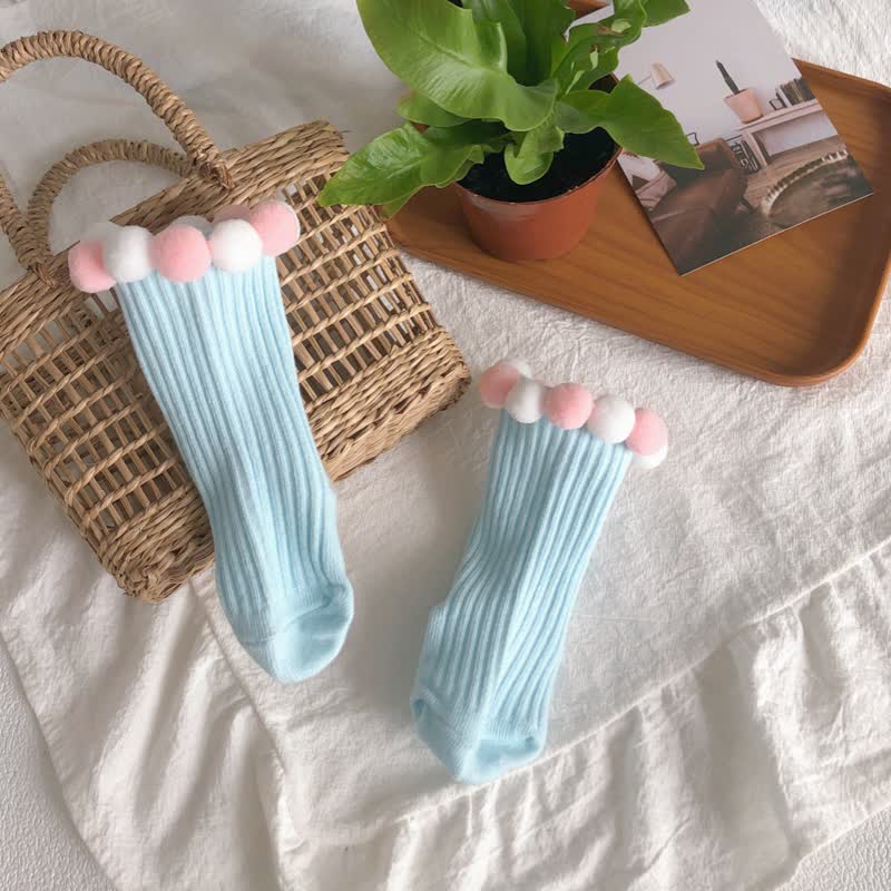 Polka Dots Fuzzy Ball Socks - Light Blue - 2-4Y - image 16