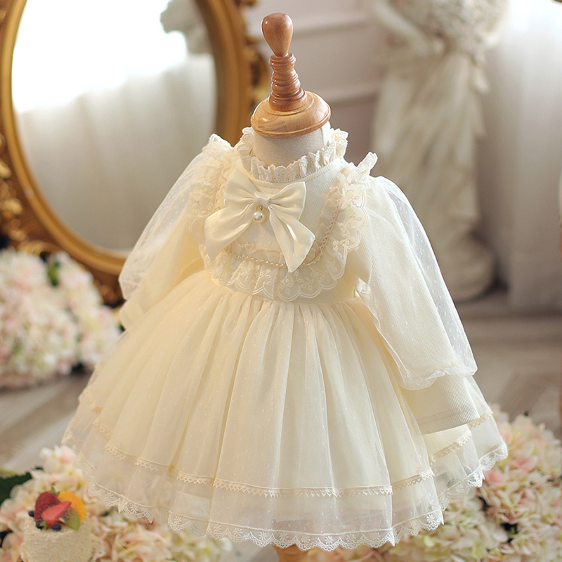 Cotton Folds Lace Long Sleeve Mid-long Dresses - image 5