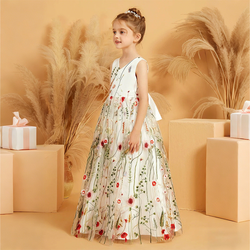 Mesh Floral-embroidered Sleeveless Long Dresses - image 8