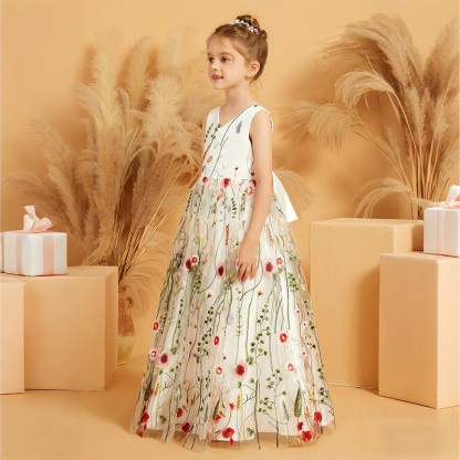 Mesh Floral-embroidered Sleeveless Long Dresses - image 8