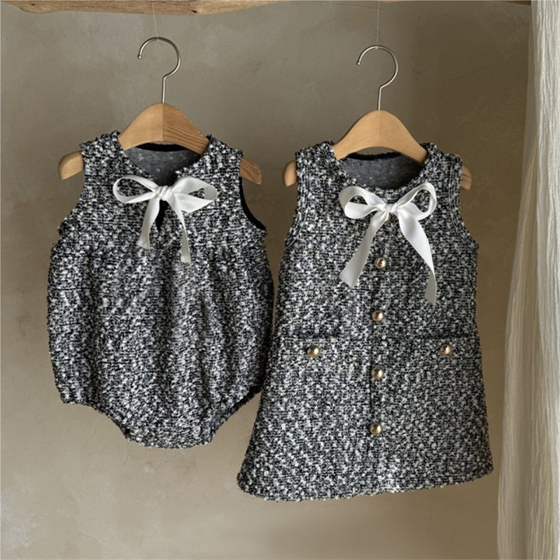 Tweed Buckle Bow Sleeveless Regular Dresses - image 23