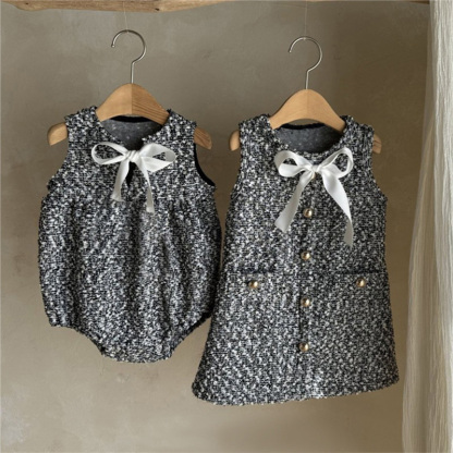 Tweed Buckle Bow Sleeveless Regular Dresses - image 23