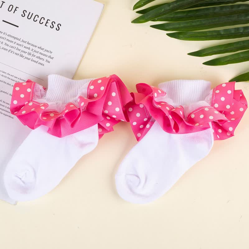 Polka Dots Stitching Lace Socks - Rose - XL - image 10