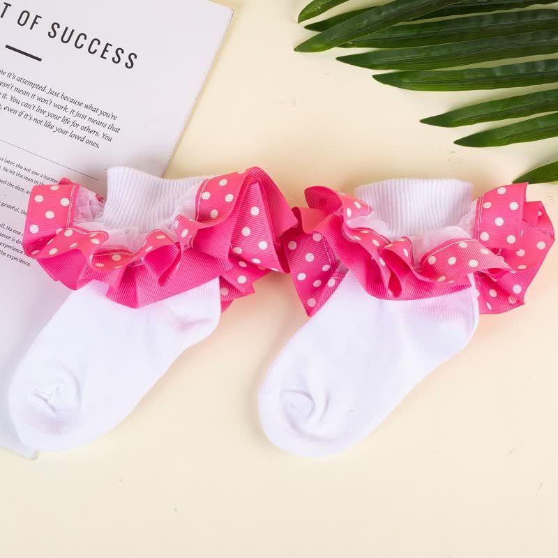 Polka Dots Stitching Lace Socks - Rose - XL - image 10