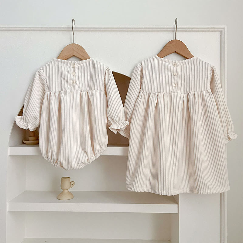 Corduroy Ditsy Floral Long Sleeve Mid-long Dresses&Bodysuit - image 22