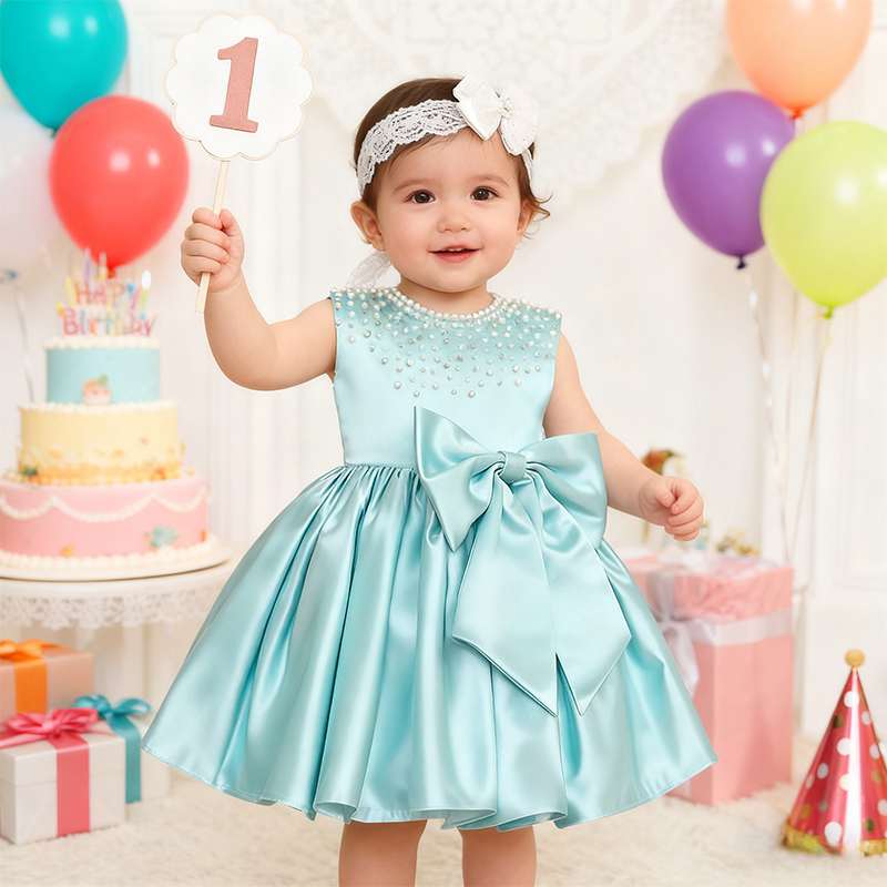 Chemical Fiber Blend Imitation Pearls Bow Sleeveless Mid-long Dresses - image 25